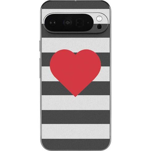 Black And White Striped Heart Pixel 9 Pro XL Skin